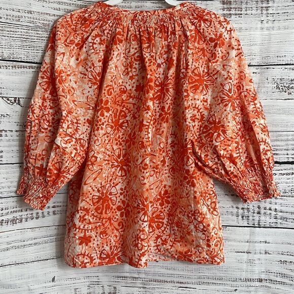 Maria Oliver Top Womens size XS Lara coral wax tassels cotton boho Blouse Floral - Picture 5 of 12
